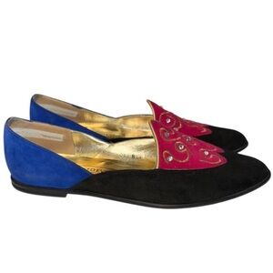 Reed Evins Women’s Suede Flats – Black, Blue & Pink – Size 8.5